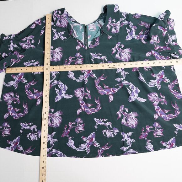 ModCloth Passing Through a Dream Top Emerald Koi Fish Womens 4X Novelty Print - Picture 4 of 13